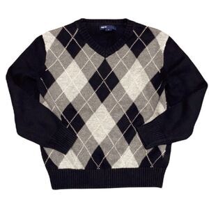GapKids Black/Gray Argyle V-Neck Sweater Small